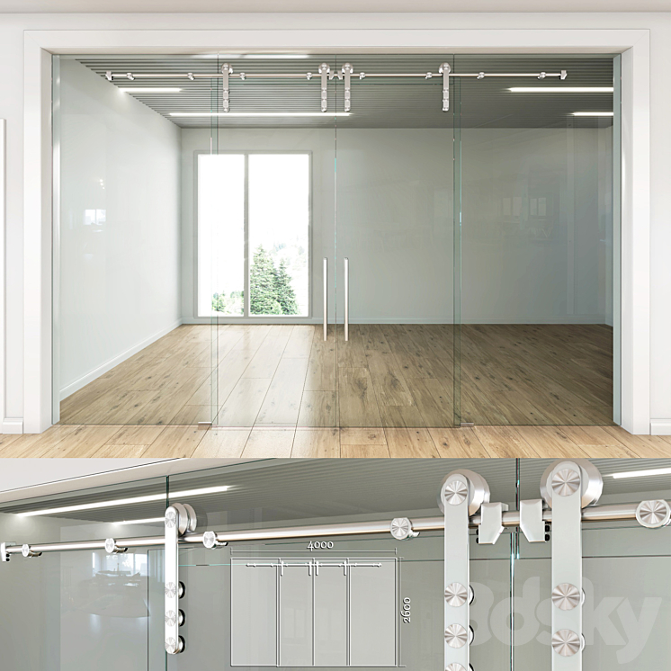 Glass partition with sliding doors – 4 3DS Max - thumbnail 1
