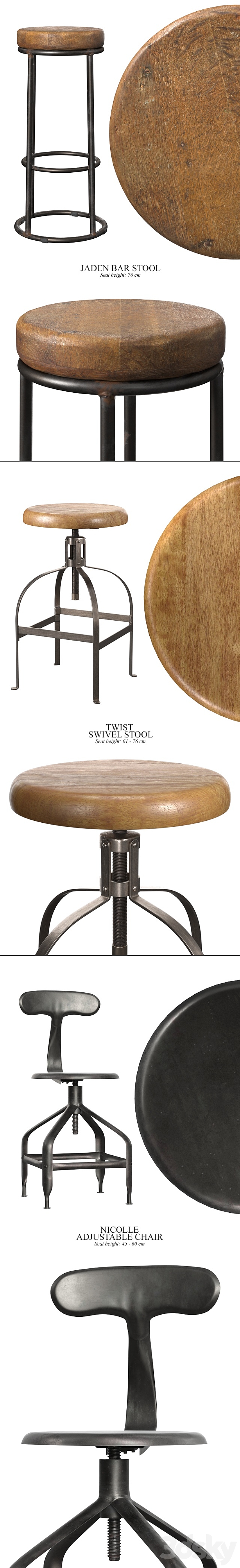 industrial stools and chairs part2 3D Model