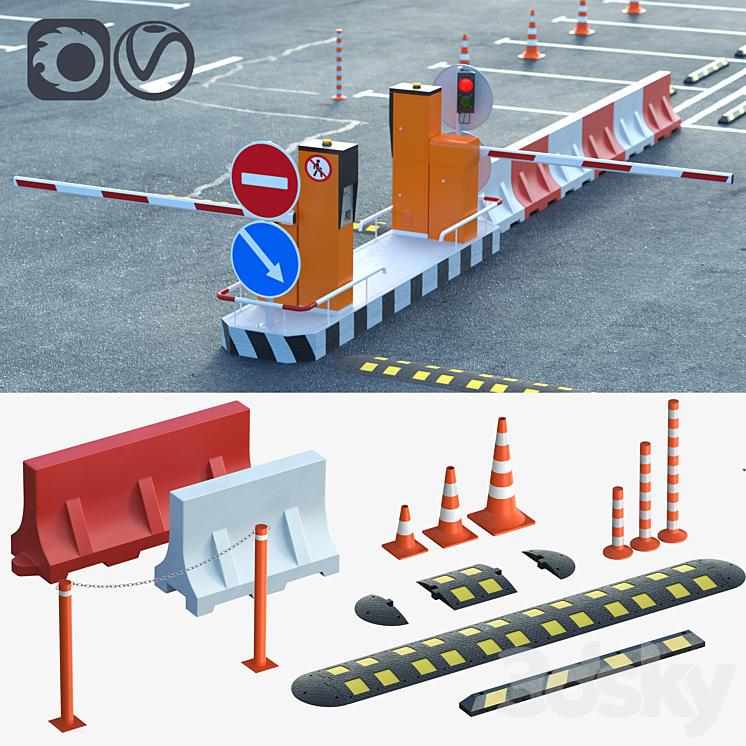 Equipment for the creation of parking lots road fences 3DS Max - thumbnail 1