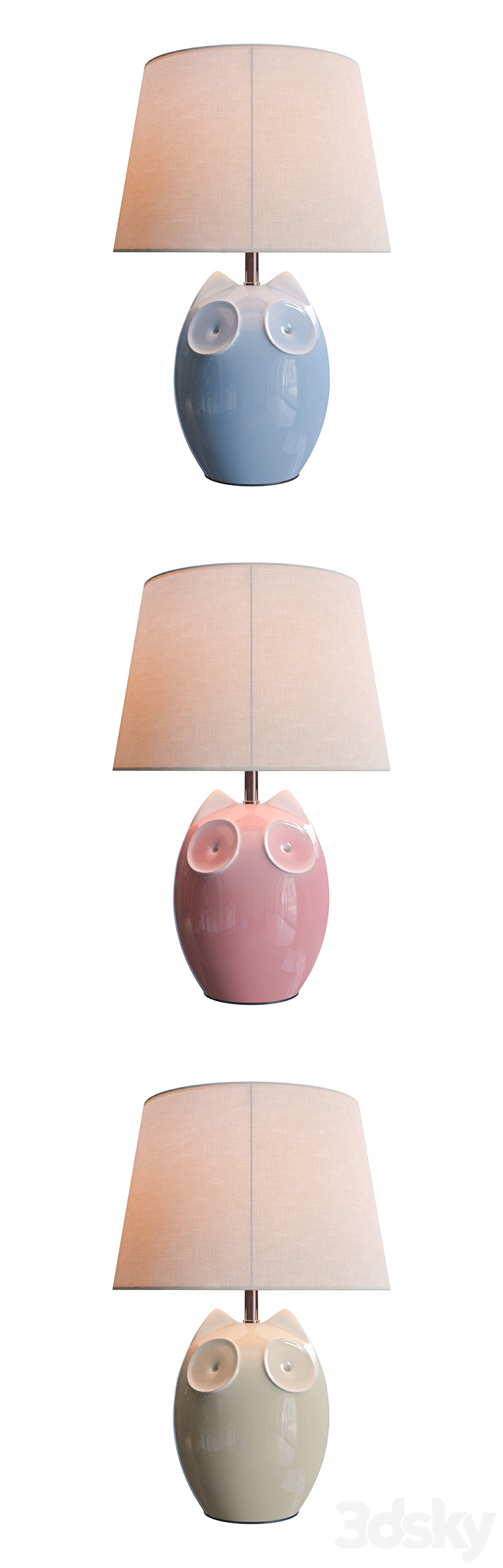 Lighting and Interiors - Hector Owl Table Lamp (blue cream pink) 3D Model