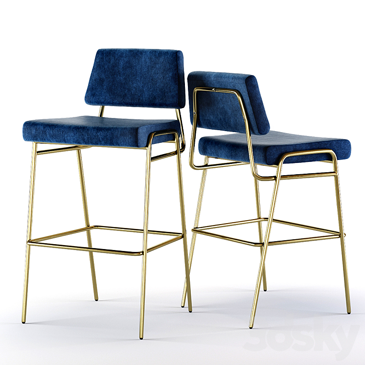 West Elm Wire Frame Bar and Counter Stools 3DS Max Model - thumbnail 1