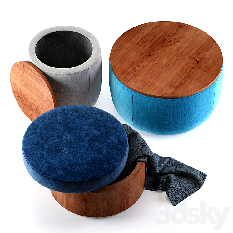 West Elm Storage Ottomans 3D Model