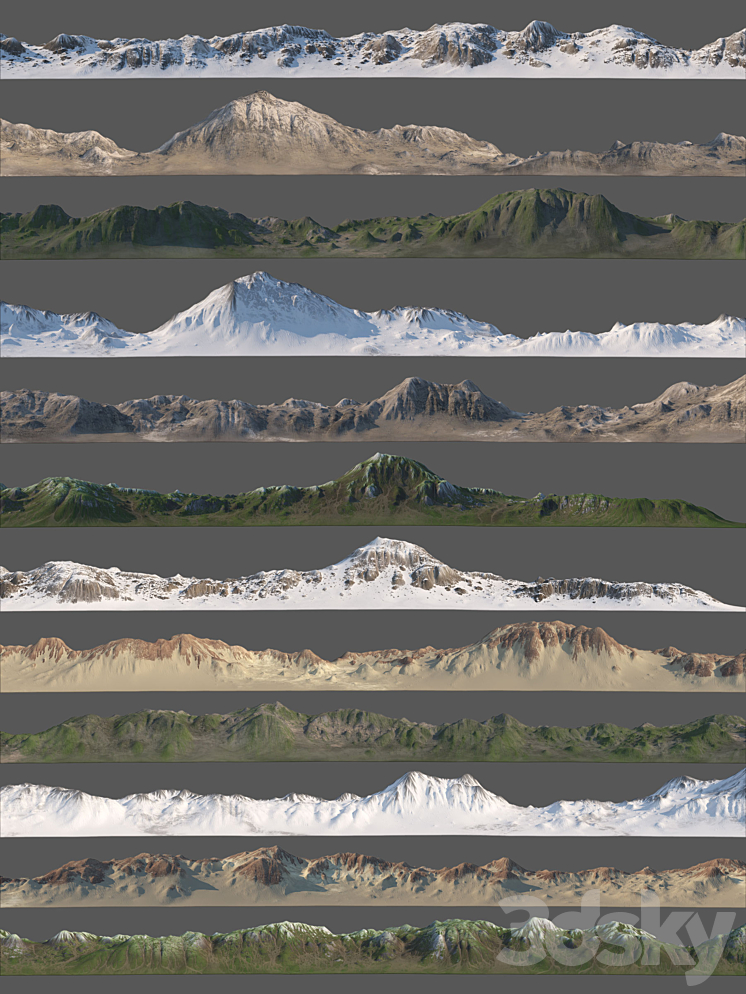 Ring of mountains + 6 Textures 3D Model