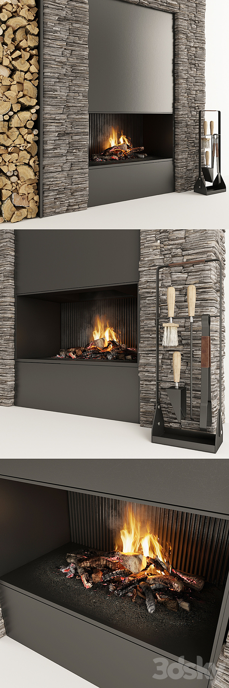 Fireplace and firewood 34 3D Model