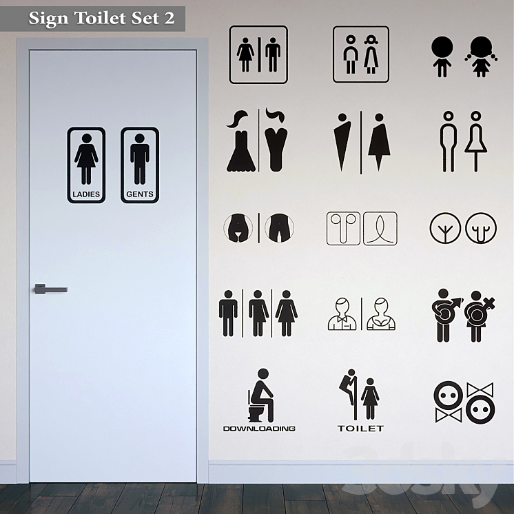 Sign Toilet Set 2 3DS Max - thumbnail 1