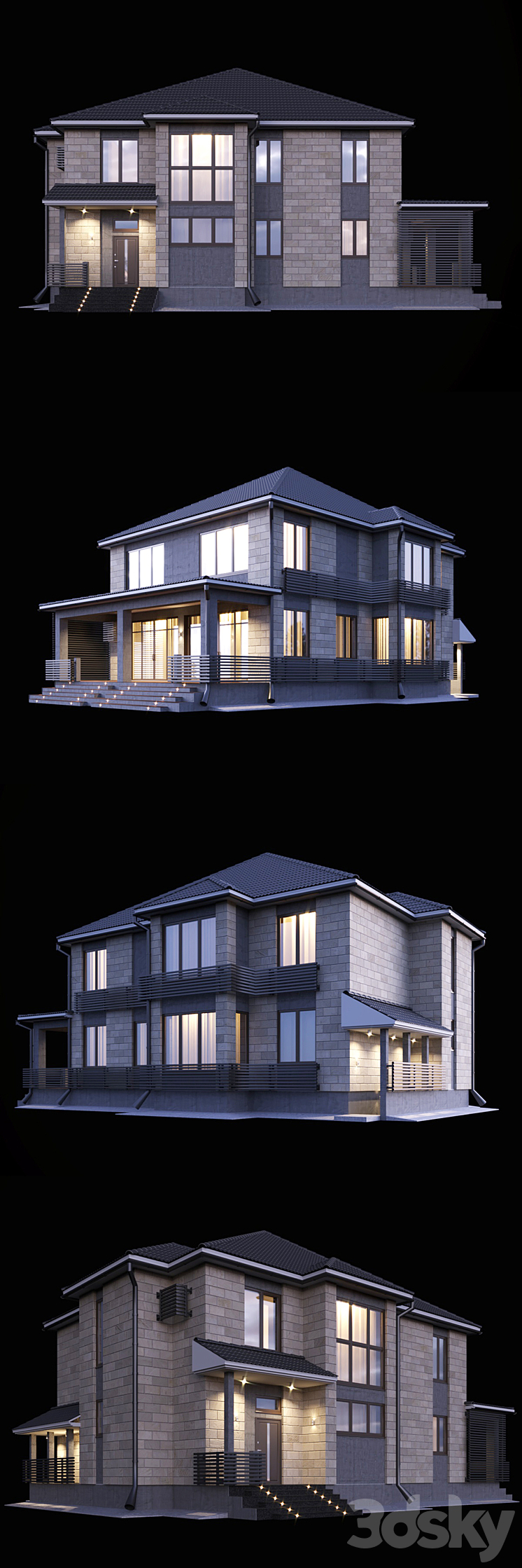 Two-storey house with a terrace 3DS Max - thumbnail 2