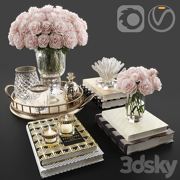Rose and crystal vase decoration set 11 3DS Max - thumbnail 1