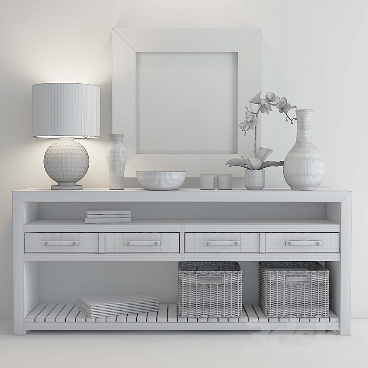 Hooker Roslyn Country Table With Accessories Set 3D Model
