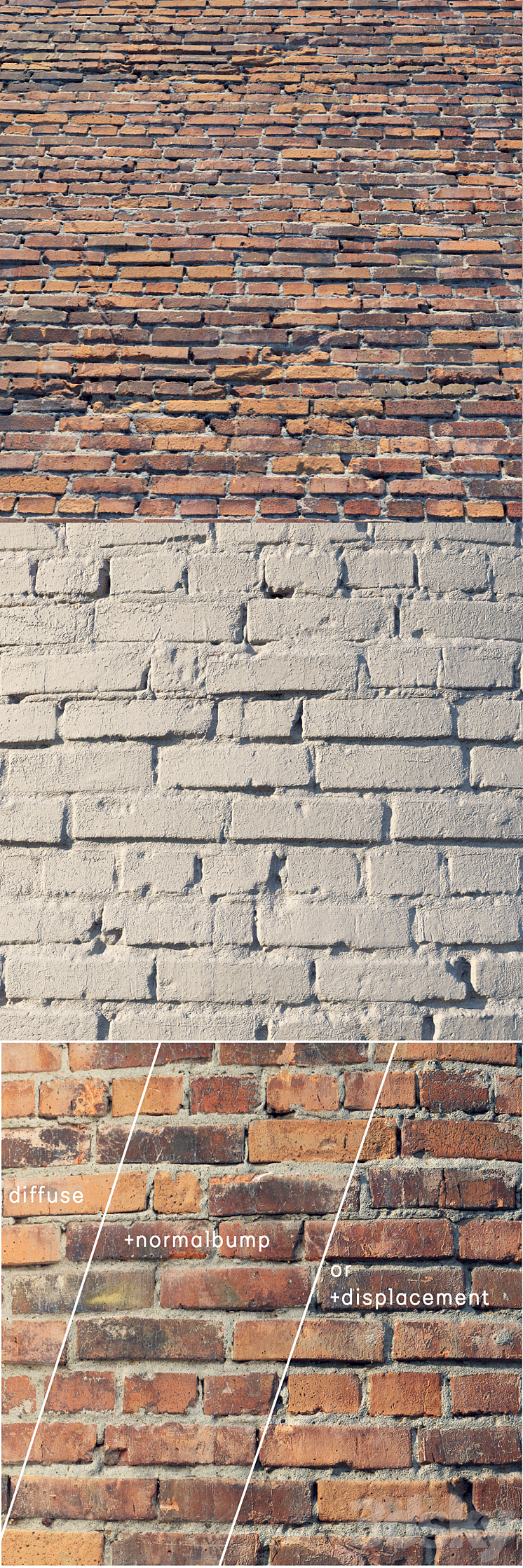 Brick wall with damage (material) 3D Model