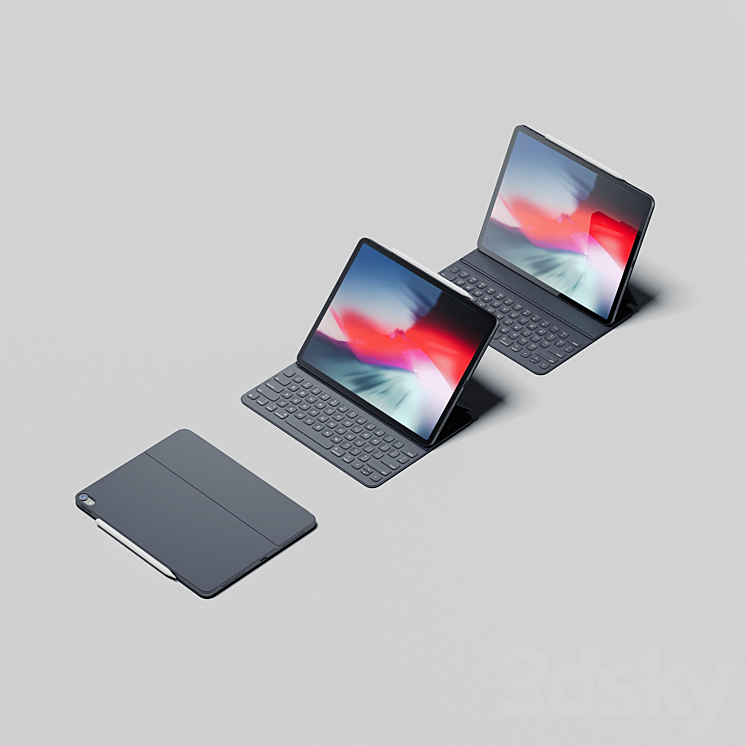 iPad Pro 129 (2018) + Smart keyboard + Apple pencil 3D Model