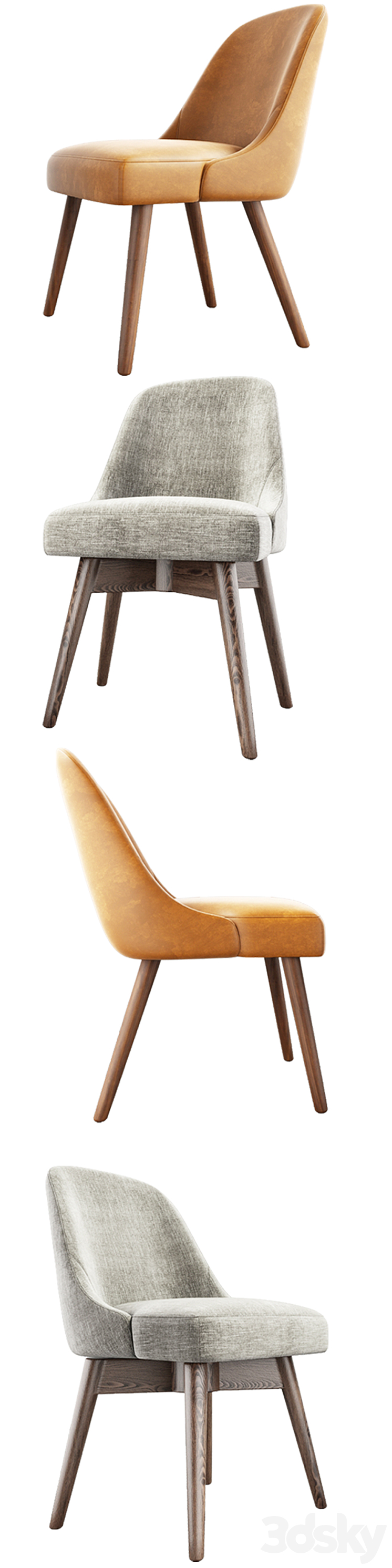 West Elm Mid-Century Dining Chair Set 3DS Max - thumbnail 2