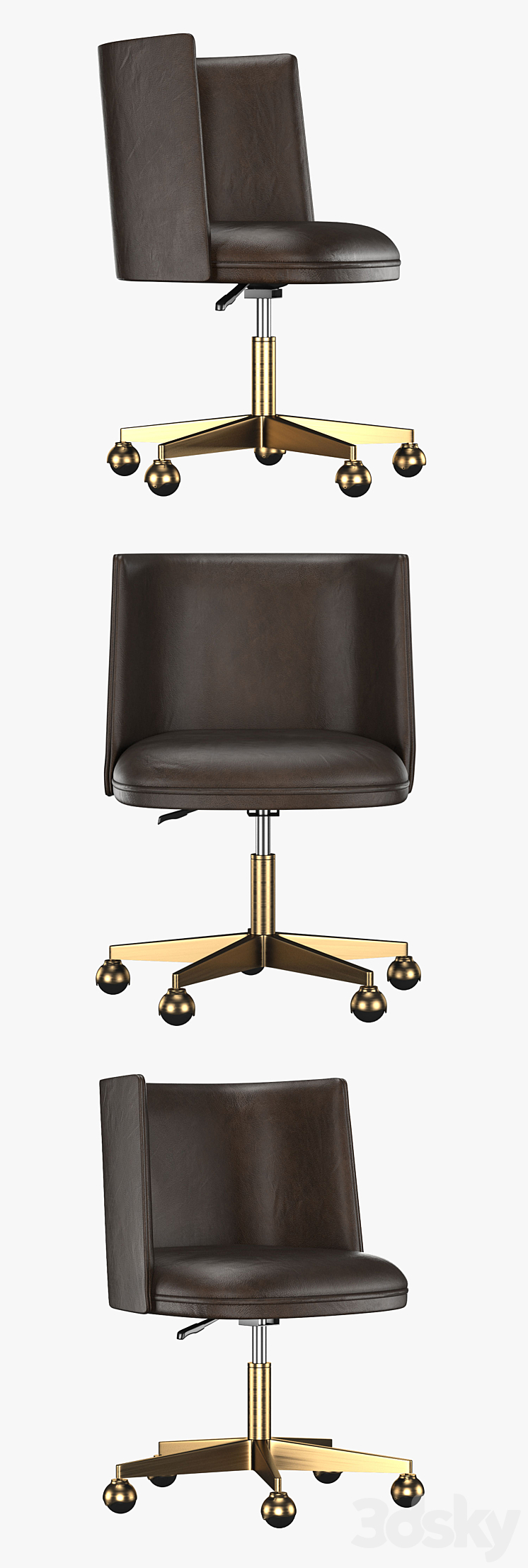 KINNEY LEATHER DESK CHAIR – ANTIQUED BRASS 3DS Max - thumbnail 2