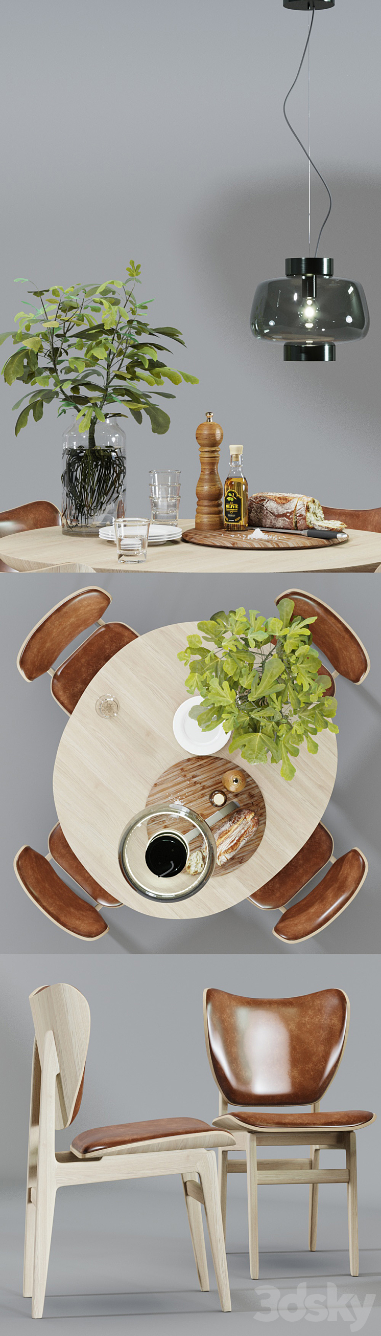 Scandinavian dining set 3D Model