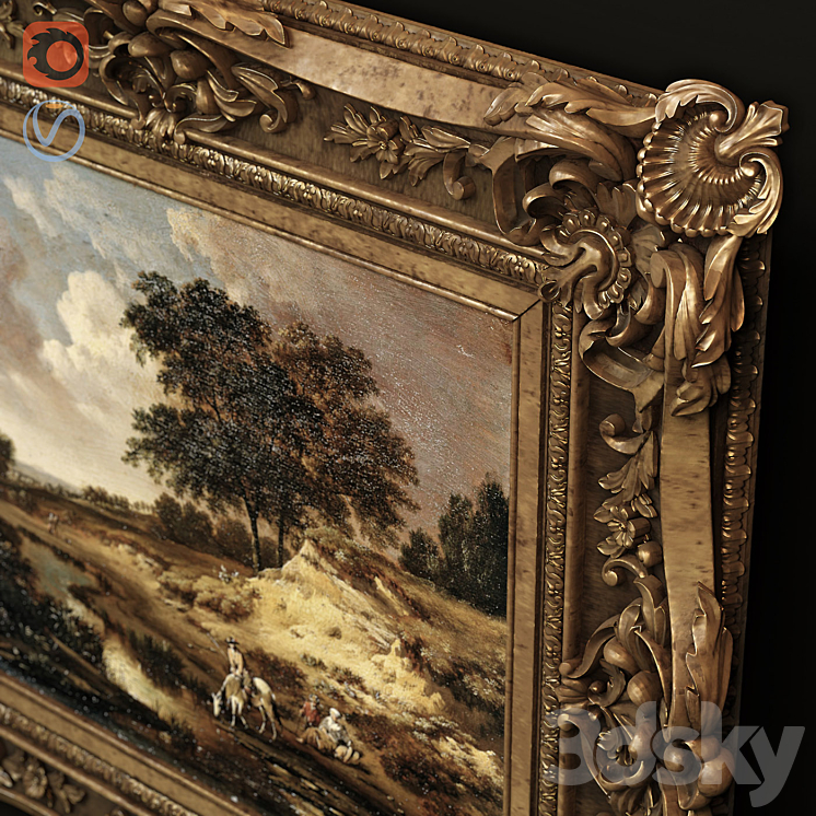 Picture in a carved frame. 3D Model