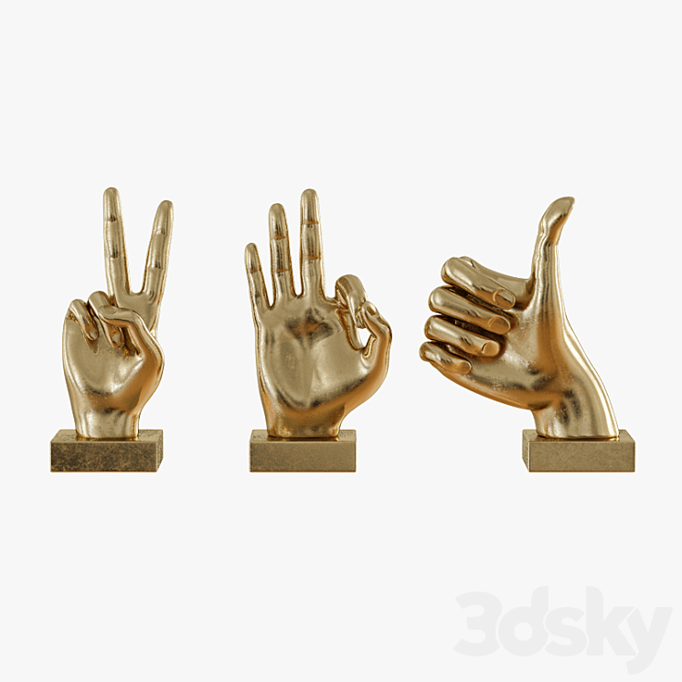 Metallic Hand 3 Piece Figurine Set 3DS Max - thumbnail 1