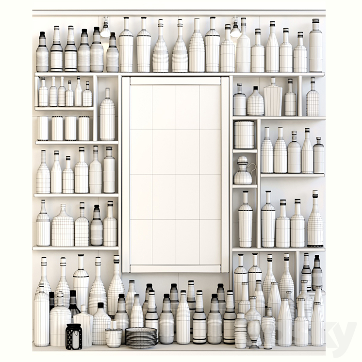 Showcase in the bar with a collection of strong alcohol and cocktails. Alcohol 3D Model