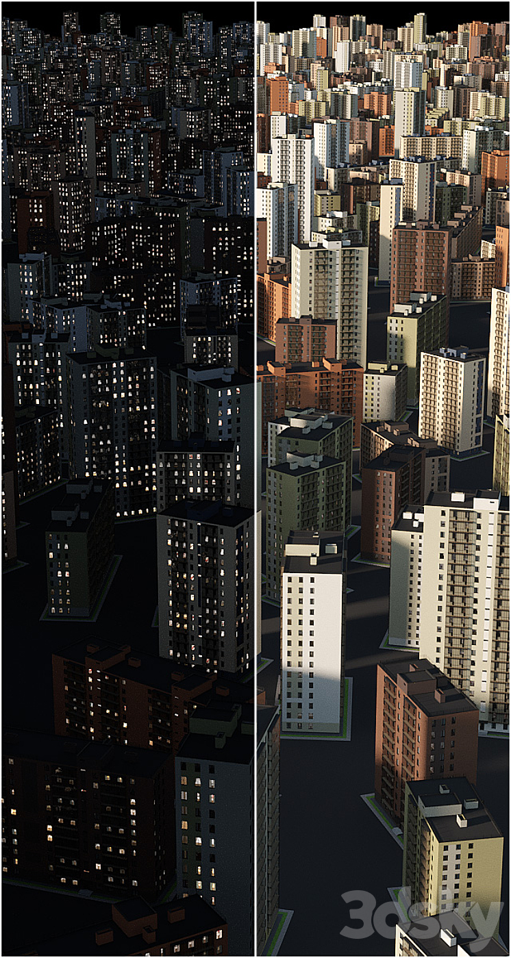 Set of multi-storey houses 2 3D Model