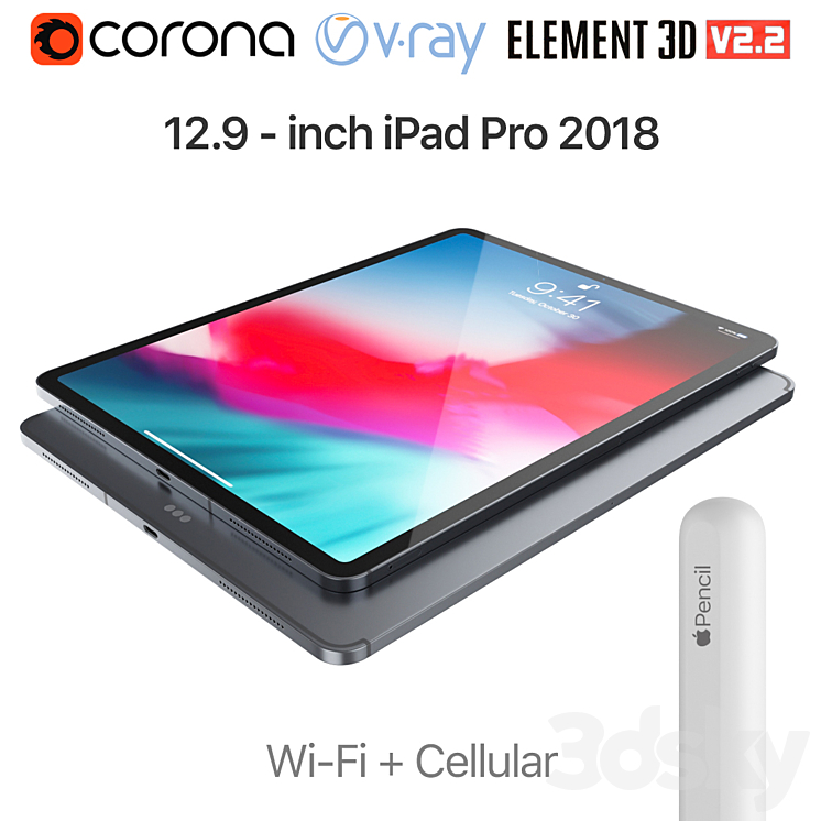 iPad Pro 2018 12.9 inch Wi-Fi + Cellular 3DS Max - thumbnail 1