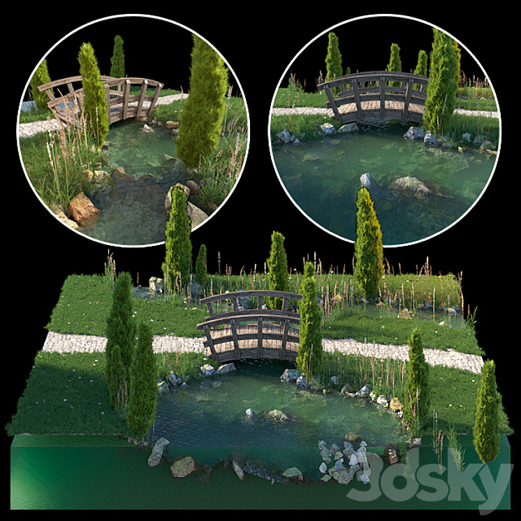 Stream and wooden bridge 3DS Max - thumbnail 1