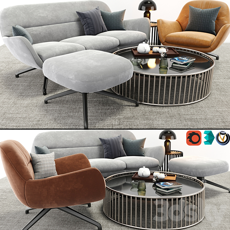 Minotti Jensen Arm Chair And Sofa Set 3DS Max - thumbnail 1