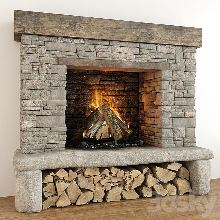 Stone fireplace 3DS Max - thumbnail 2