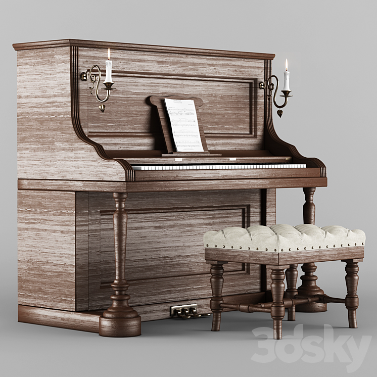 Vintage wood piano 3DS Max - thumbnail 2