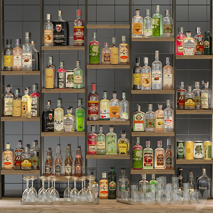 Designer rack in a restaurant with alcohol. Pub 39 3DS Max - thumbnail 1