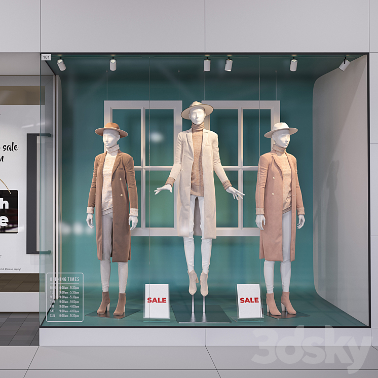 Shop front with female mannequins 3DS Max - thumbnail 1