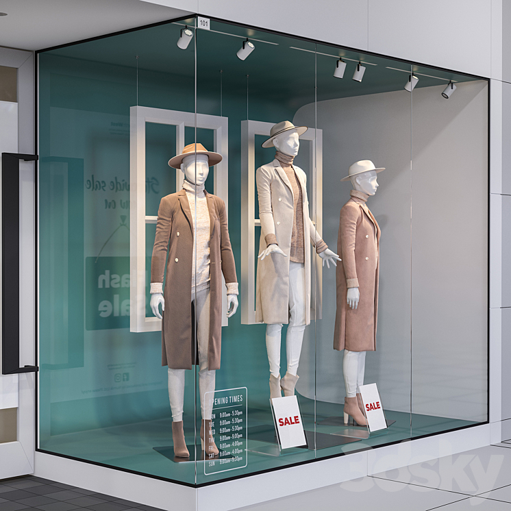 Shop front with female mannequins 3DS Max - thumbnail 2