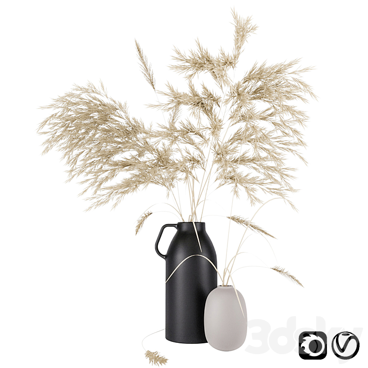 Vases set by H & M with pampas grass 3DS Max - thumbnail 1