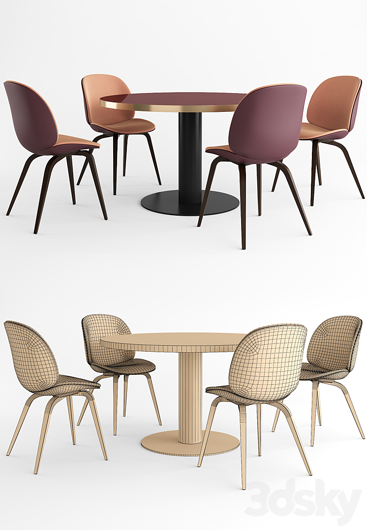 GUBI Beetle Dining Chair & GUBI 2.0 Dining Table 3DS Max - thumbnail 2