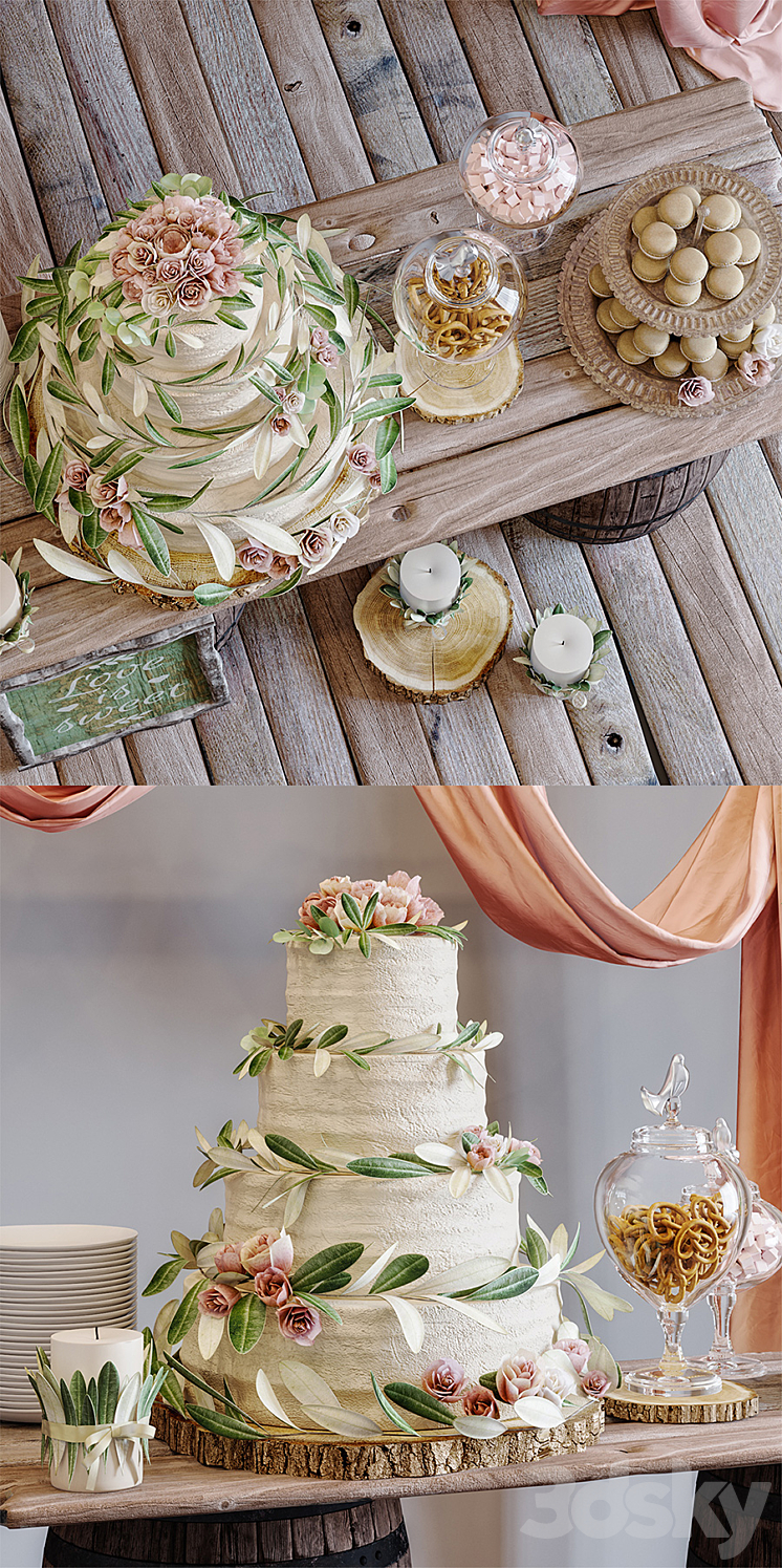Rustic wedding style sweet table 3D Model