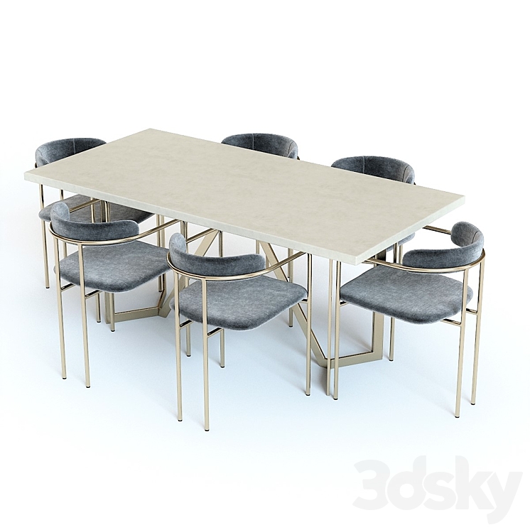 West Elm Cast Tower Table and Chairs 3D Model