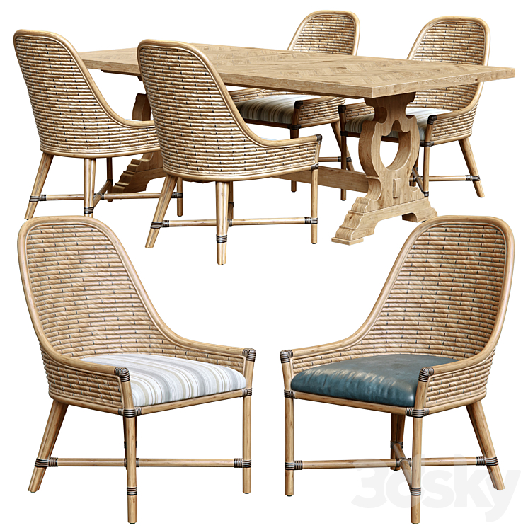 Keeling woven side chair and farmington rectangular dinning table 3DS Max - thumbnail 1