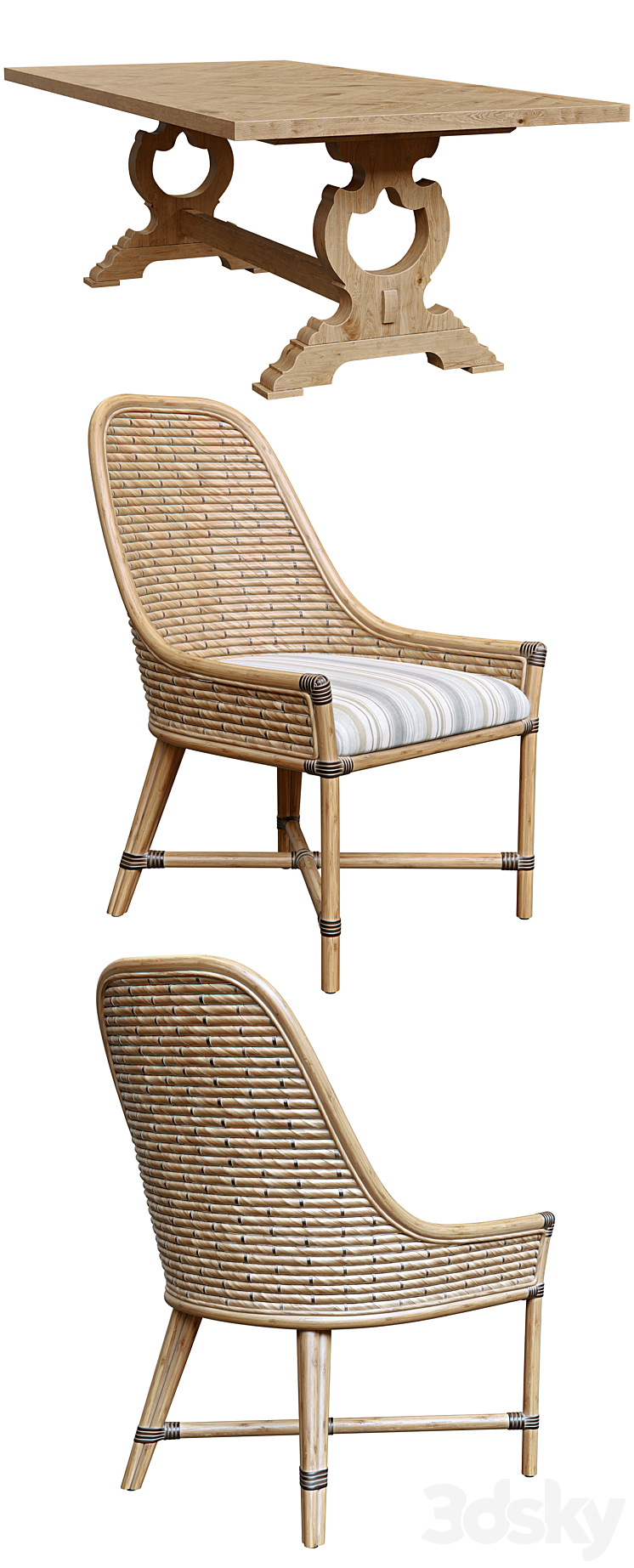Keeling woven side chair and farmington rectangular dinning table 3D Model