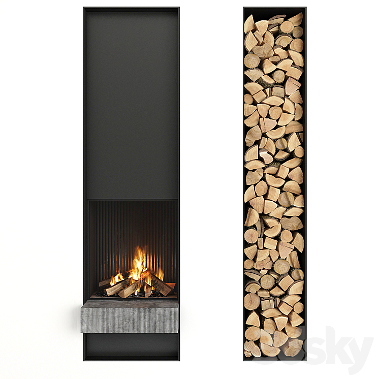 Fireplace and firewood 3DS Max - thumbnail 1