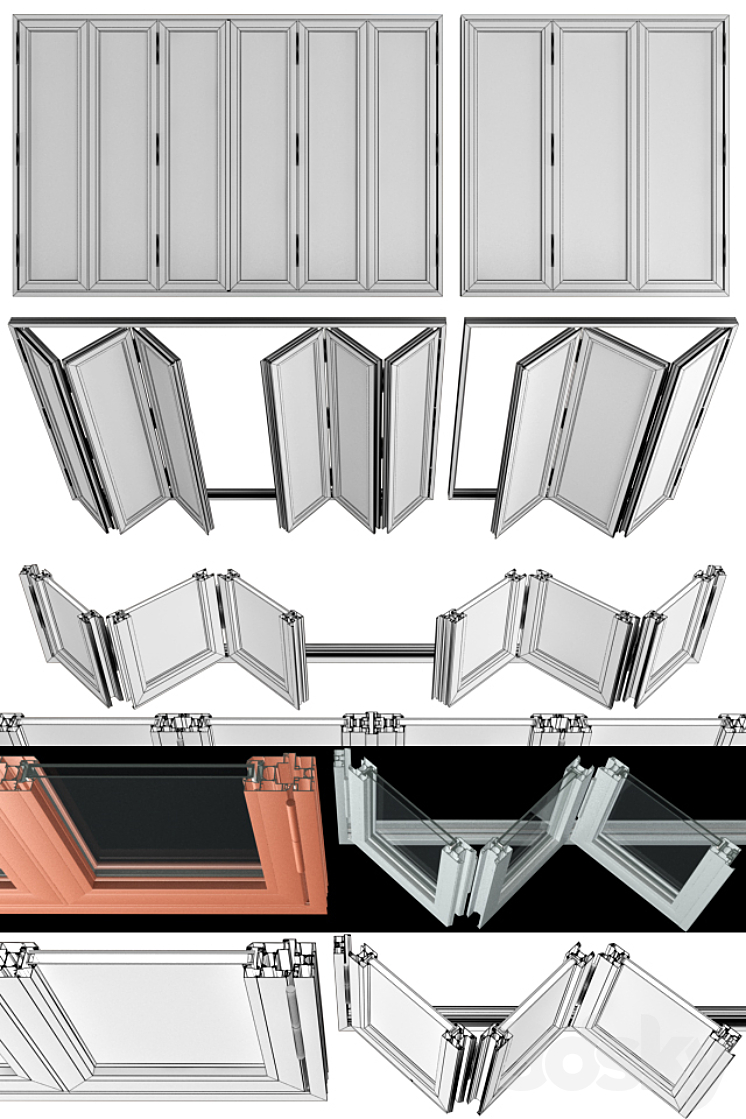 Folding stained Glass Aluminum Doors 3DS Max - thumbnail 2