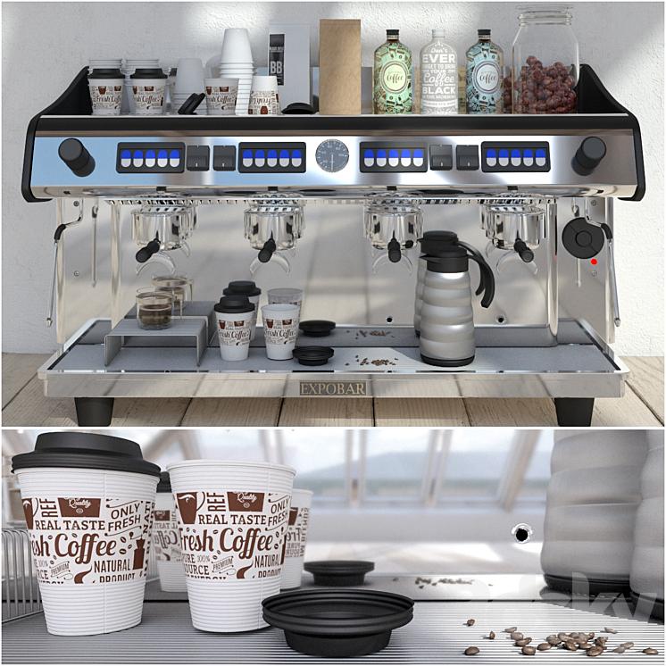 [3DSKY] Expobar 4 Group Megacrem Coffee Machine 3D Model NEW UPDATE 2023