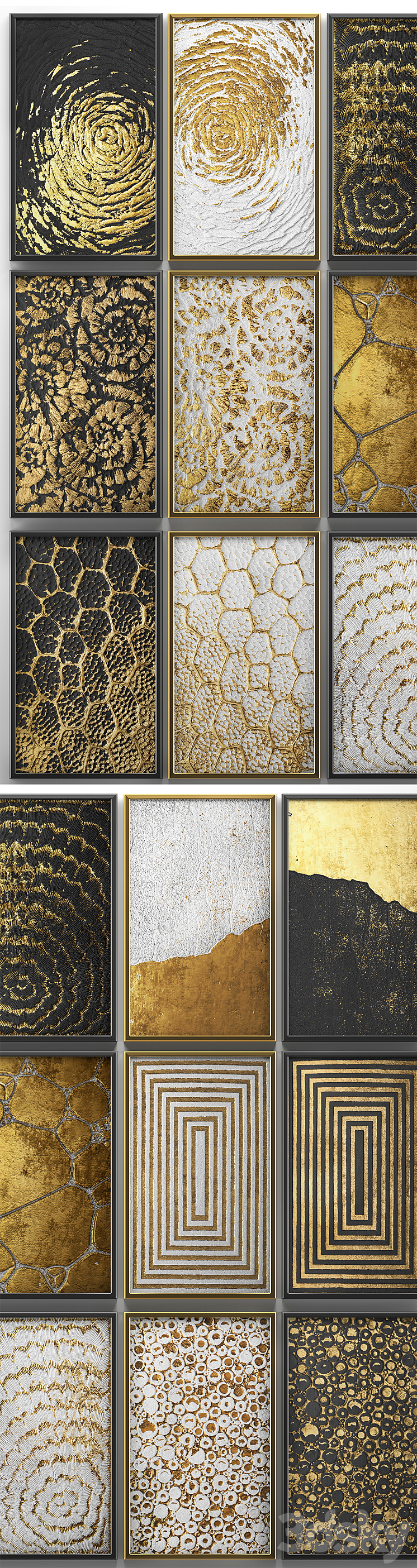 A collection of paintings. Gold. five.  wall decor a set of paintings luxury panels gold white black set decorative abstraction pattern 3DS Max - thumbnail 2