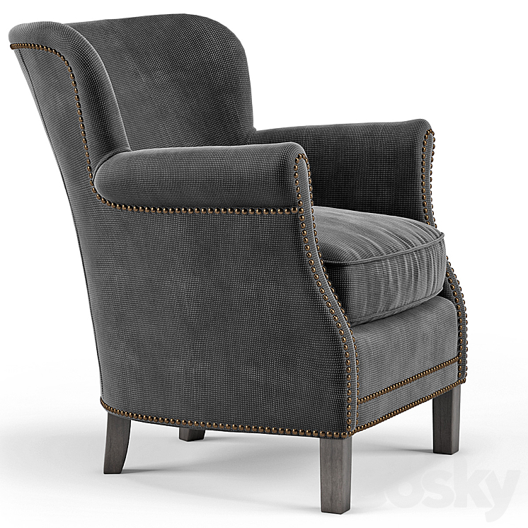 Belgian Club Chair with Nailheads 3DS Max - thumbnail 2