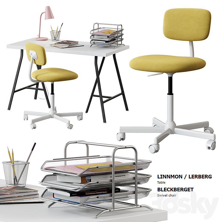 Ikea \/ Linnmon – Lerberg Table + Bleckberget Chair 3DS Max - thumbnail 1