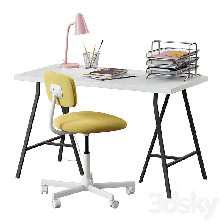 Ikea \/ Linnmon – Lerberg Table + Bleckberget Chair 3DS Max - thumbnail 2