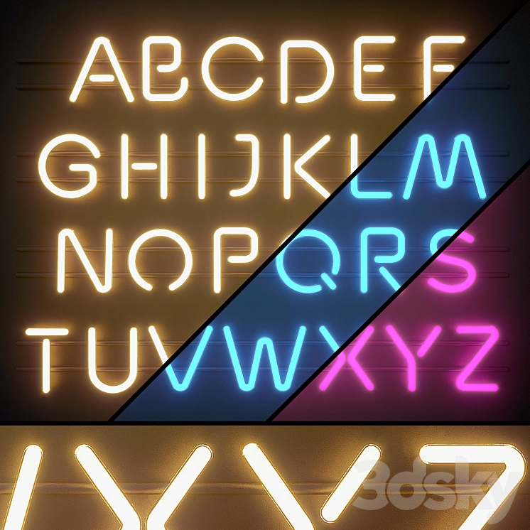 Light modules. Set 06. Neon Alphabet 3DS Max - thumbnail 1