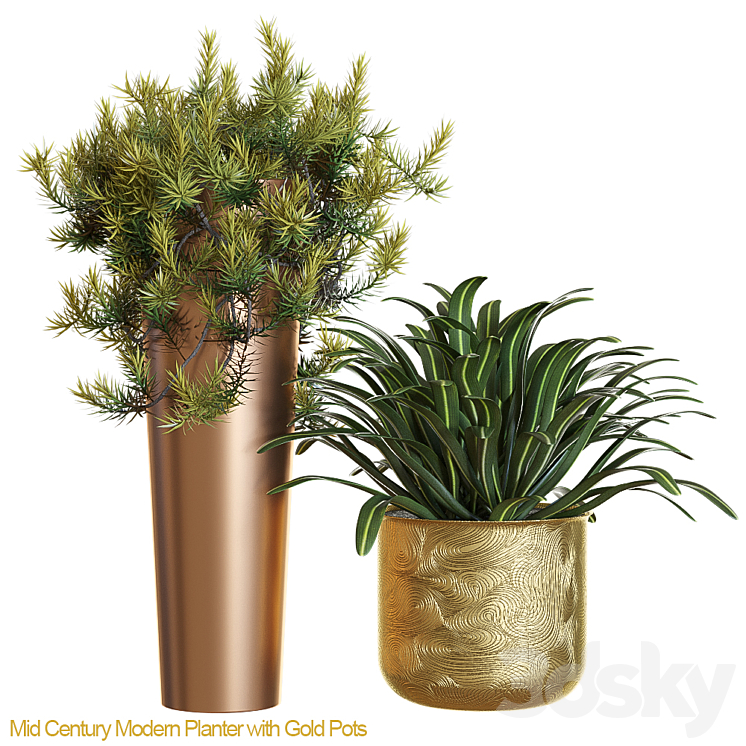 Mid century modern planter with gold 3DS Max - thumbnail 1