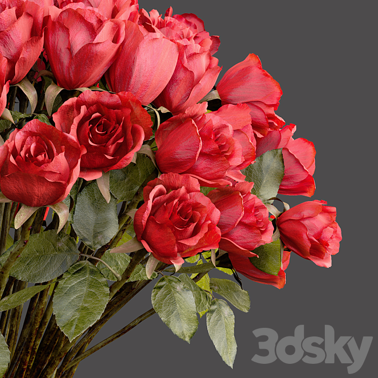Bouquet of red roses 3DS Max - thumbnail 2