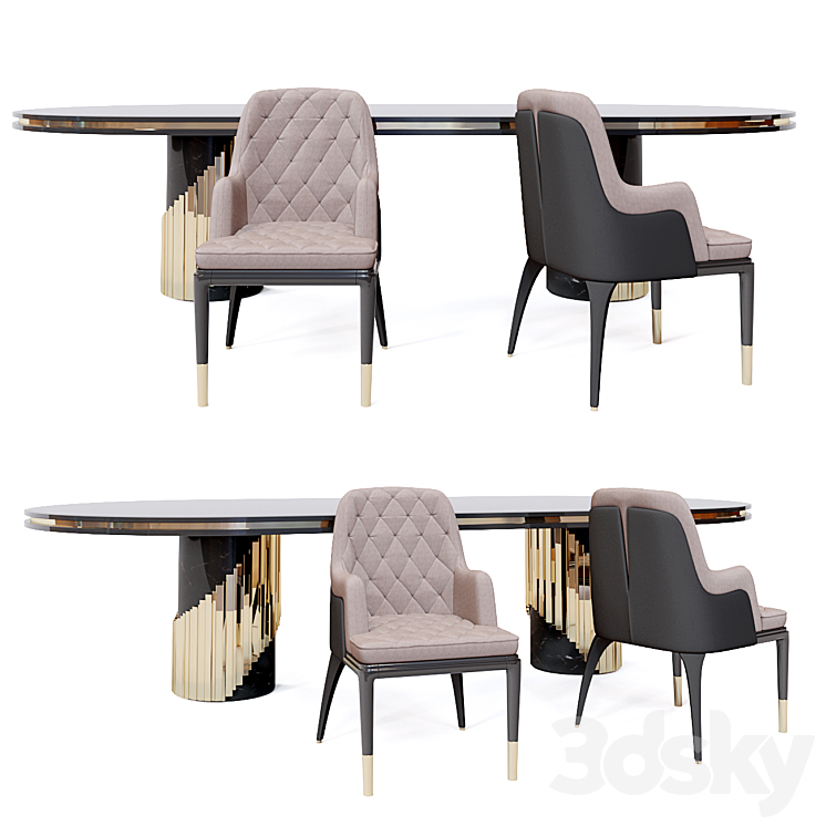 Charla dining chair & Littus Oval Table 3DS Max - thumbnail 1