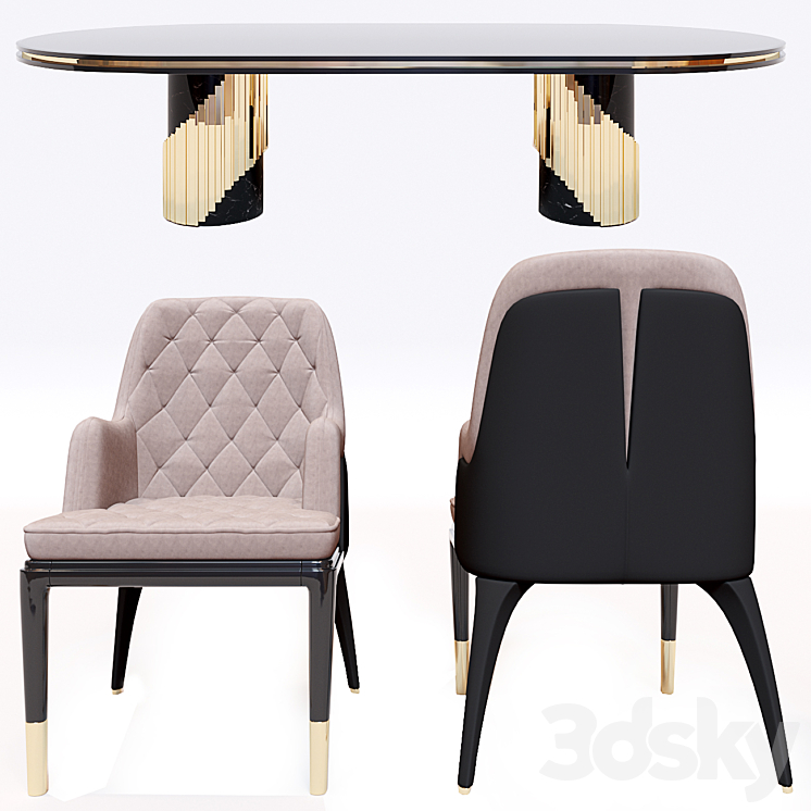 Charla dining chair & Littus Oval Table 3DS Max - thumbnail 2