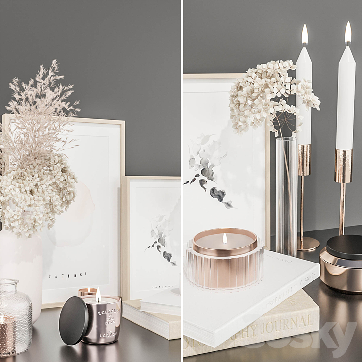 Decorative set with hydrangea and pampas grass 3D Model