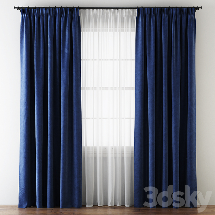 Hovering Velvet Tape Curtains with Tulle 3DS Max - thumbnail 1