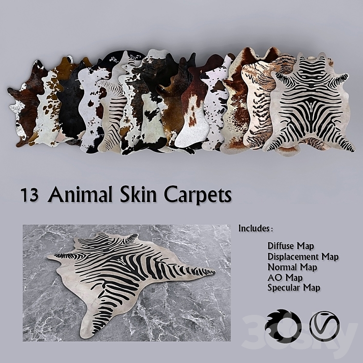 13 PBR Animal Skin Carpets 3DS Max Model - thumbnail 1